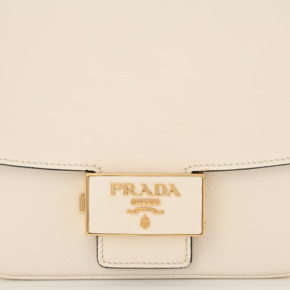 Prada Saffiano Lux Embleme Flap Shoulder Bag White 7 of 12