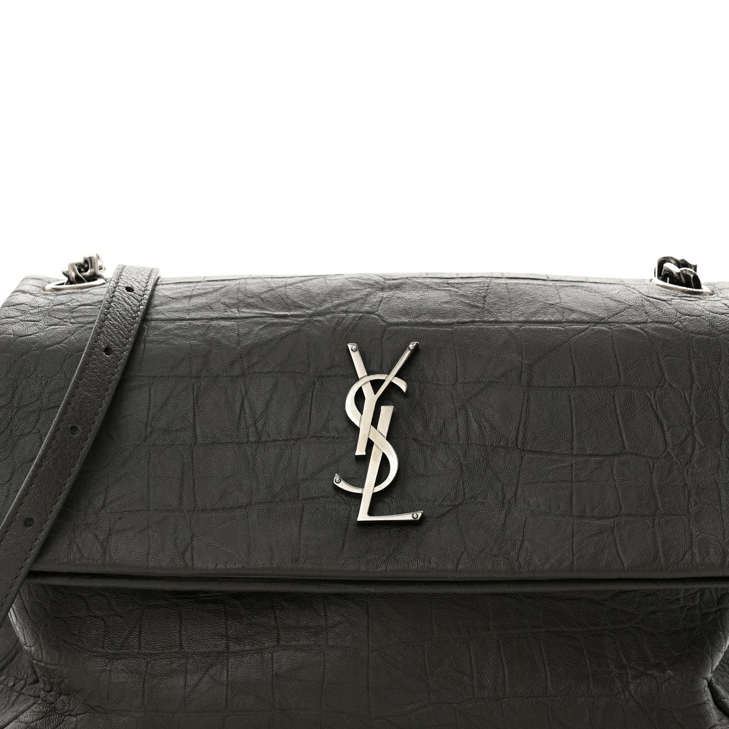 Calfskin Crocodile Embossed Medium West Hollywood Monogram Fold-Over Earth