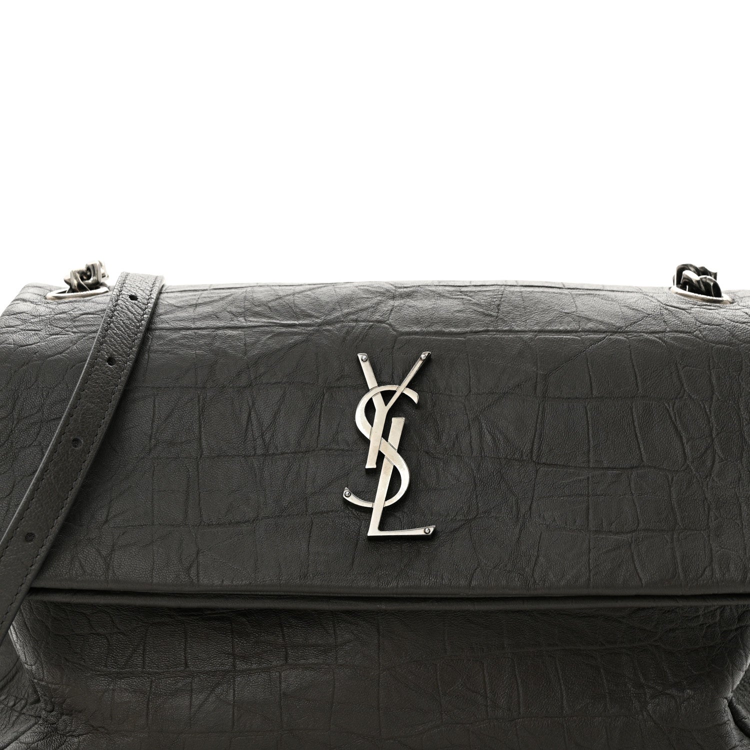 Saint Laurent Calfskin Crocodile Embossed Medium West Hollywood Monogram Fold-Over Earth 8 of 10