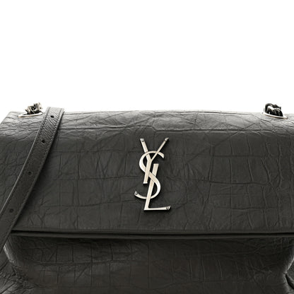 Saint Laurent Calfskin Crocodile Embossed Medium West Hollywood Monogram Fold-Over Earth 8 of 10