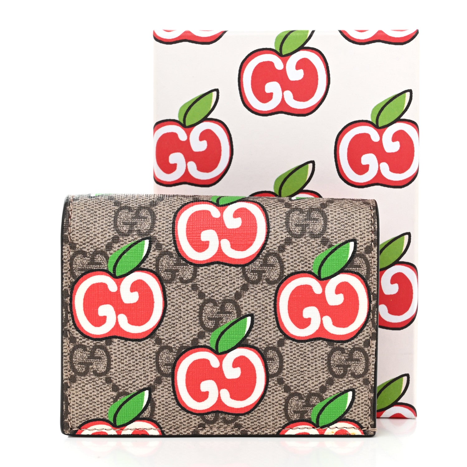 Gucci GG Supreme Monogram Apple Card Case Wallet Beige Multicolor Lobster Red 8 of 8