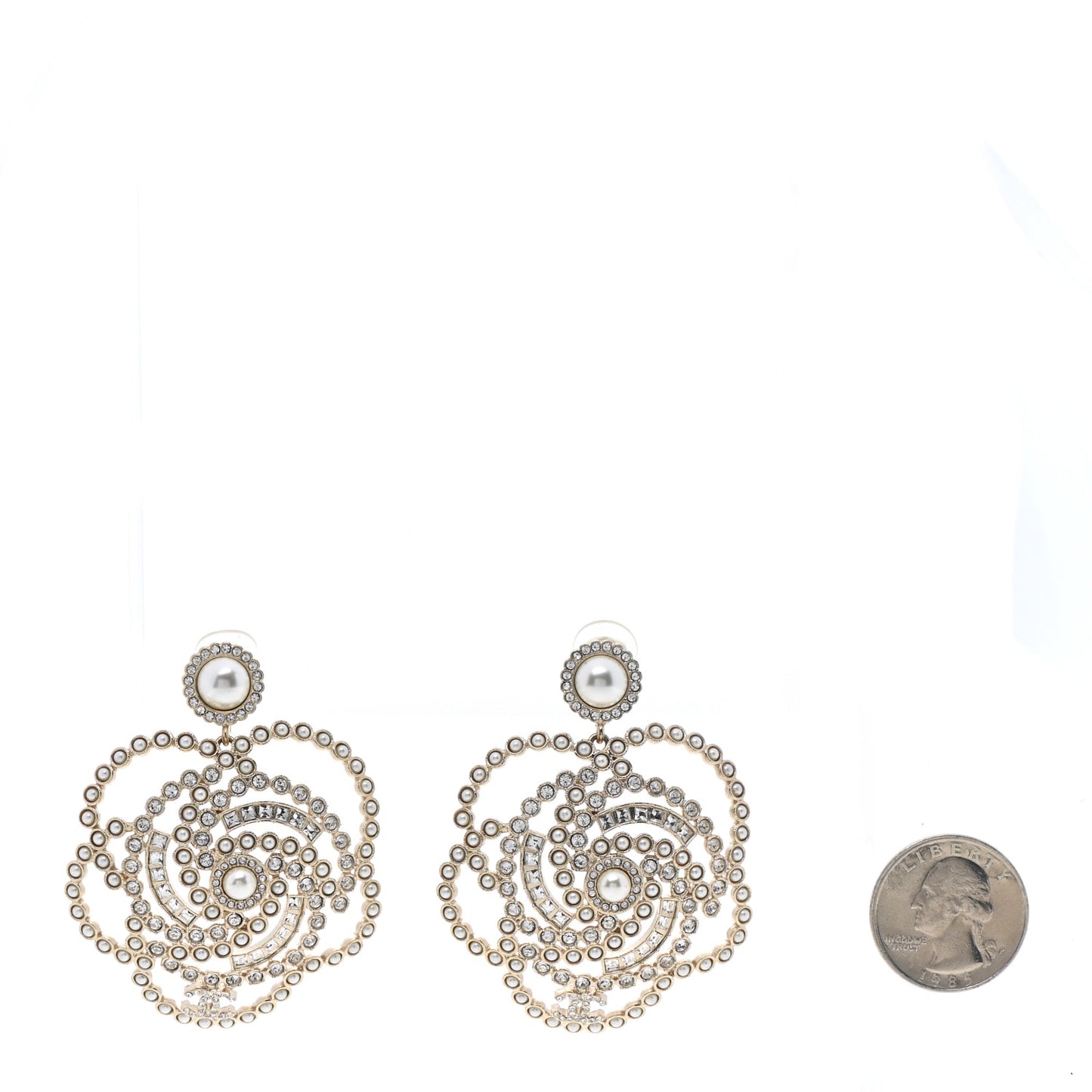 Pearl Crystal Lace Camellia Earrings Gold