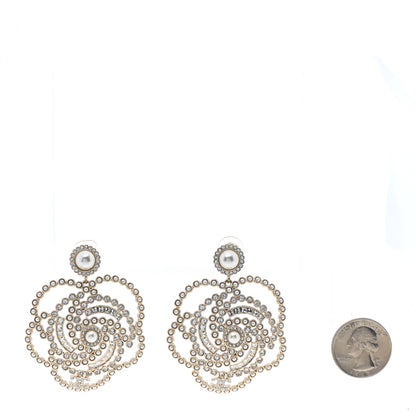 Chanel Pearl Crystal Lace Camellia Earrings Gold 2 of 5