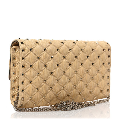 Valentino Garavani Raffia Lambskin Rockstud Spike Wallet on Chain Naturale 3 of 8