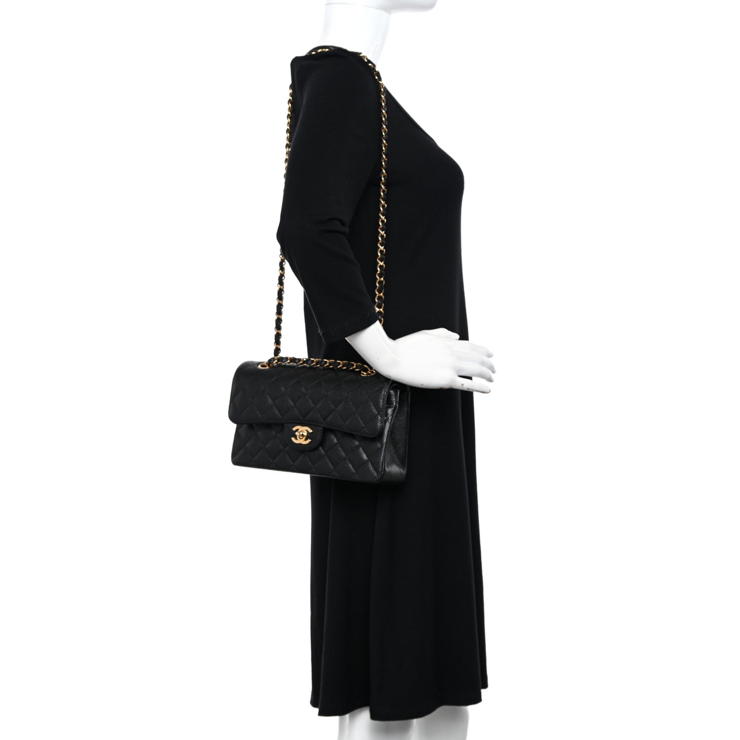 Caviar Quilted Small Double Flap Black