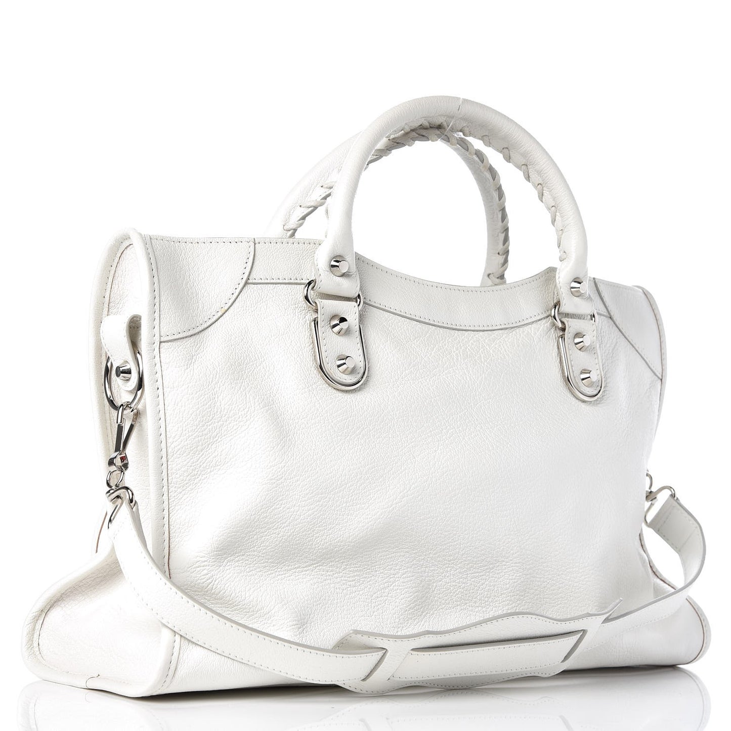 Chevre Silver Metallic Edge Hardware City White