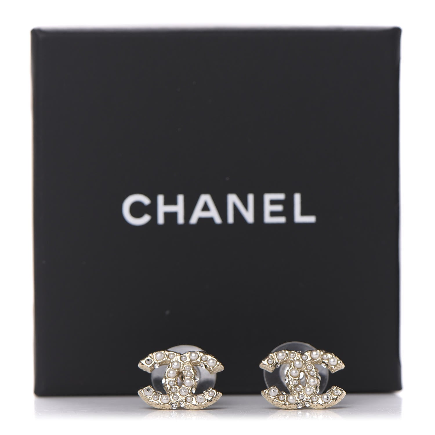 Chanel Pearl Crystal CC Earrings Light Gold 5 of 5