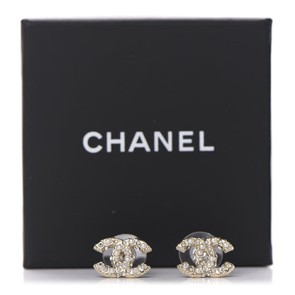 Chanel Pearl Crystal CC Earrings Light Gold 5 of 5