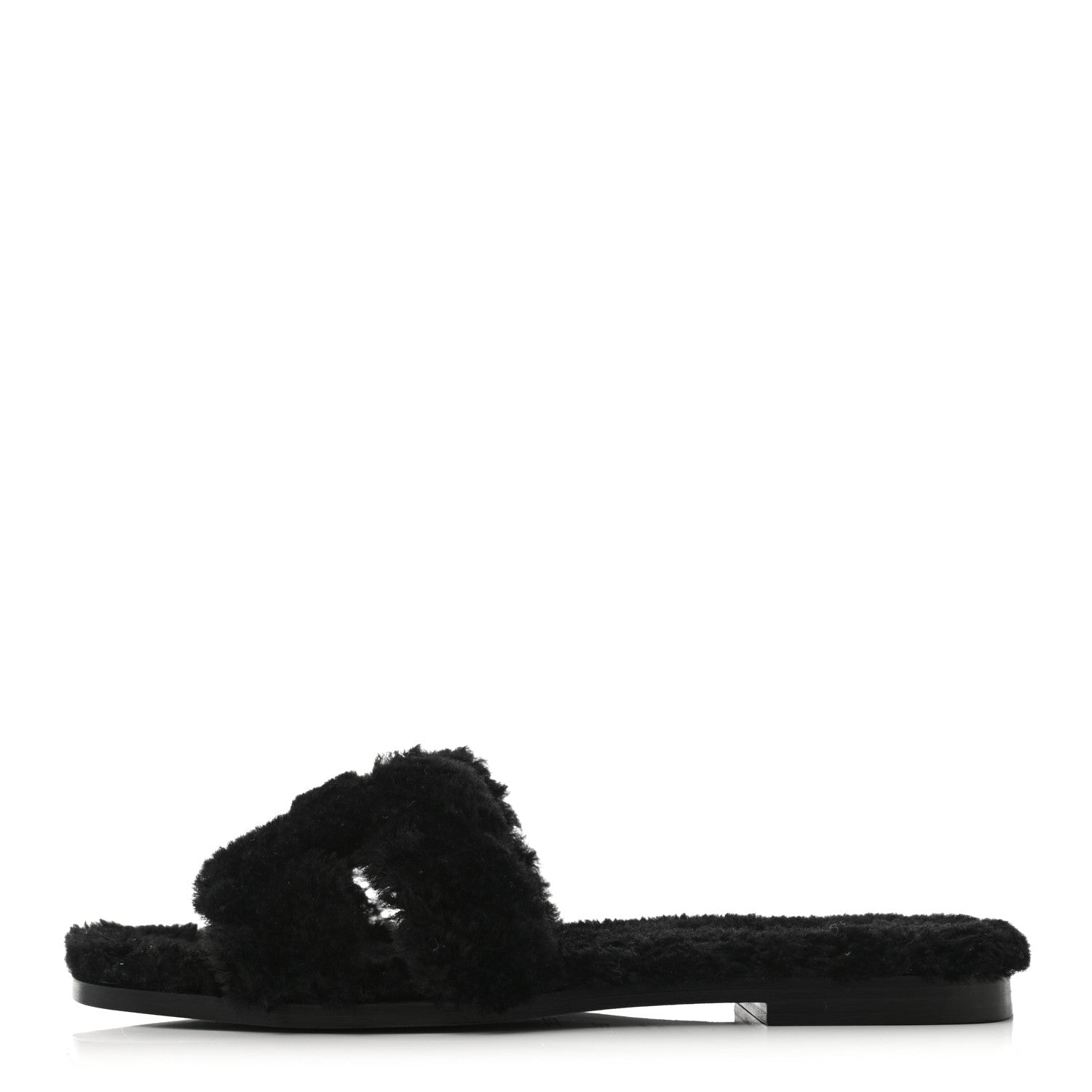Hermes Woolskin Oran Sandals 38.5 Black 1 of 7