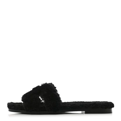 Hermes Woolskin Oran Sandals 38.5 Black 1 of 7
