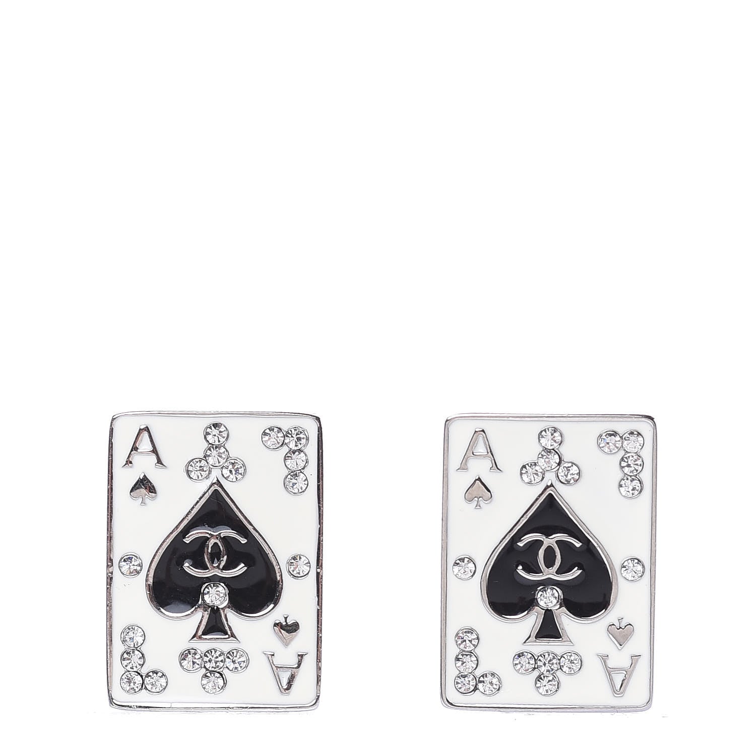 Chanel Crystal Wynn Exclusive Ace of Spades Clip On Earrings Silver 1 of 4