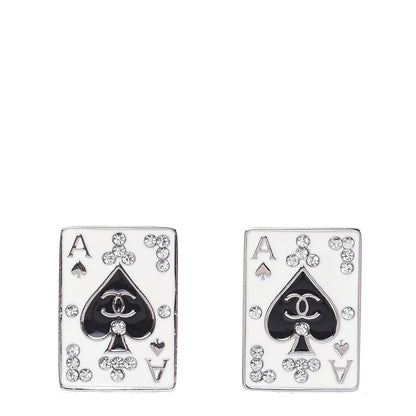 Chanel Crystal Wynn Exclusive Ace of Spades Clip On Earrings Silver 1 of 4