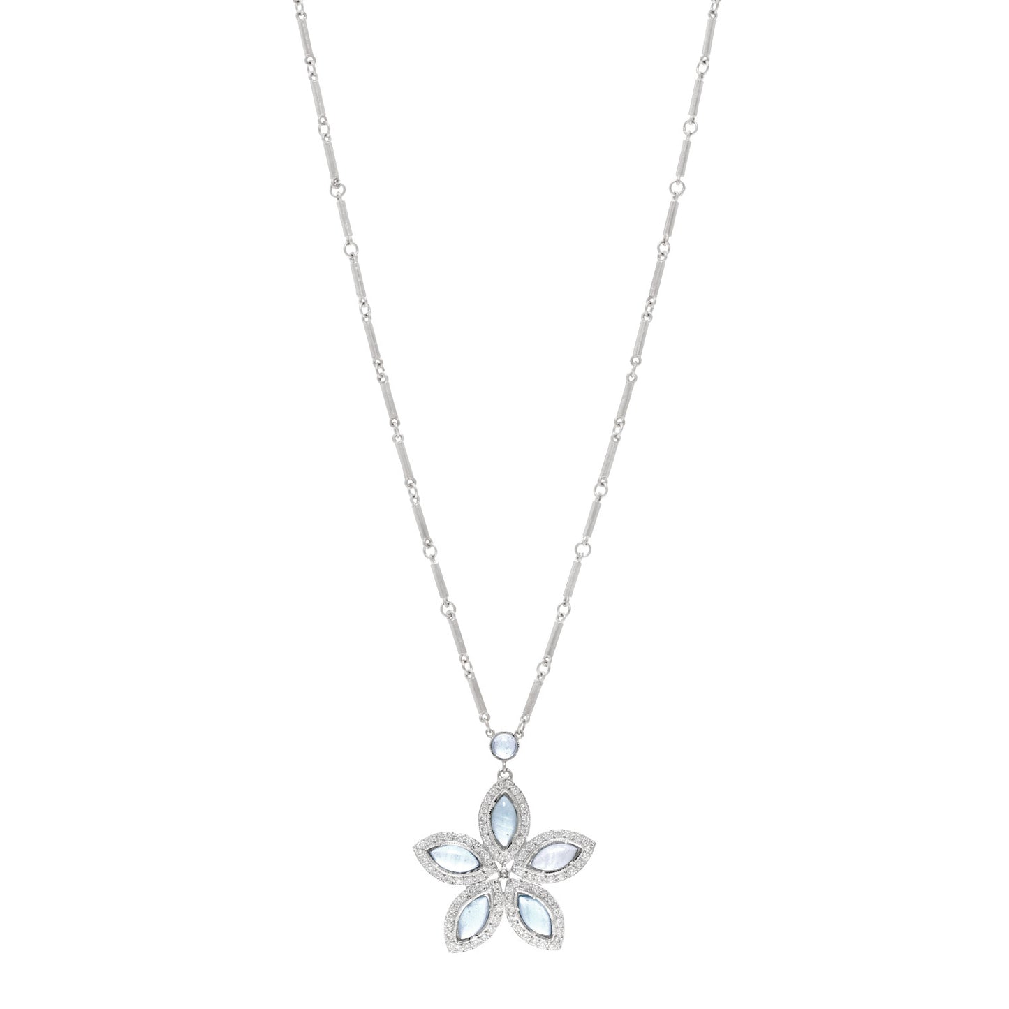 18K White Gold Aquamarine Diamond Flower Necklace