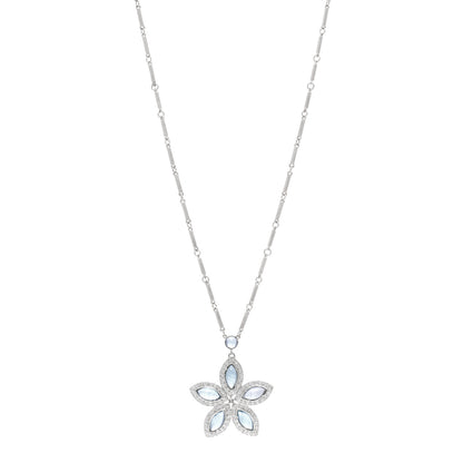 Irene Neuwirth 18K White Gold Aquamarine Diamond Flower Necklace 1 of 5