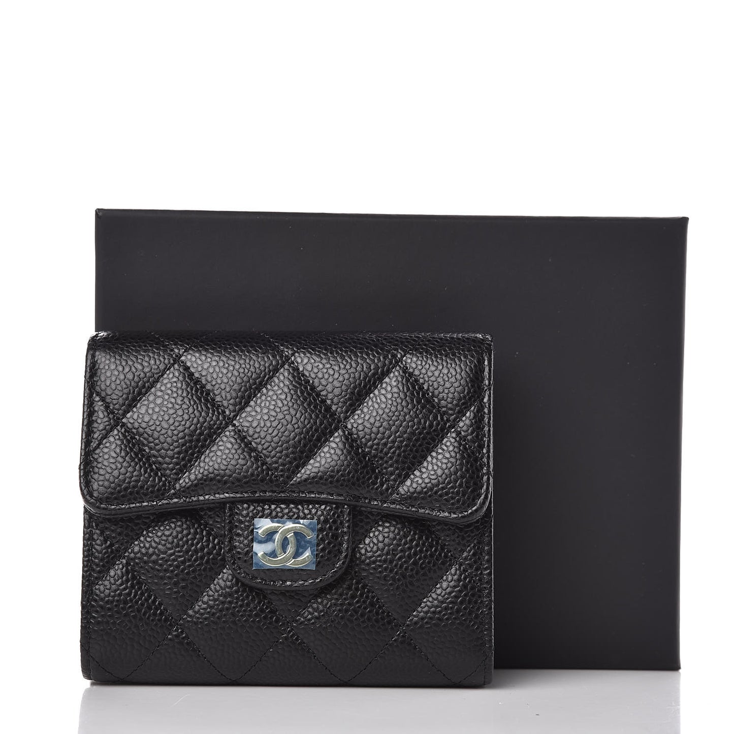 Caviar Quilted Compact Flap Wallet Black