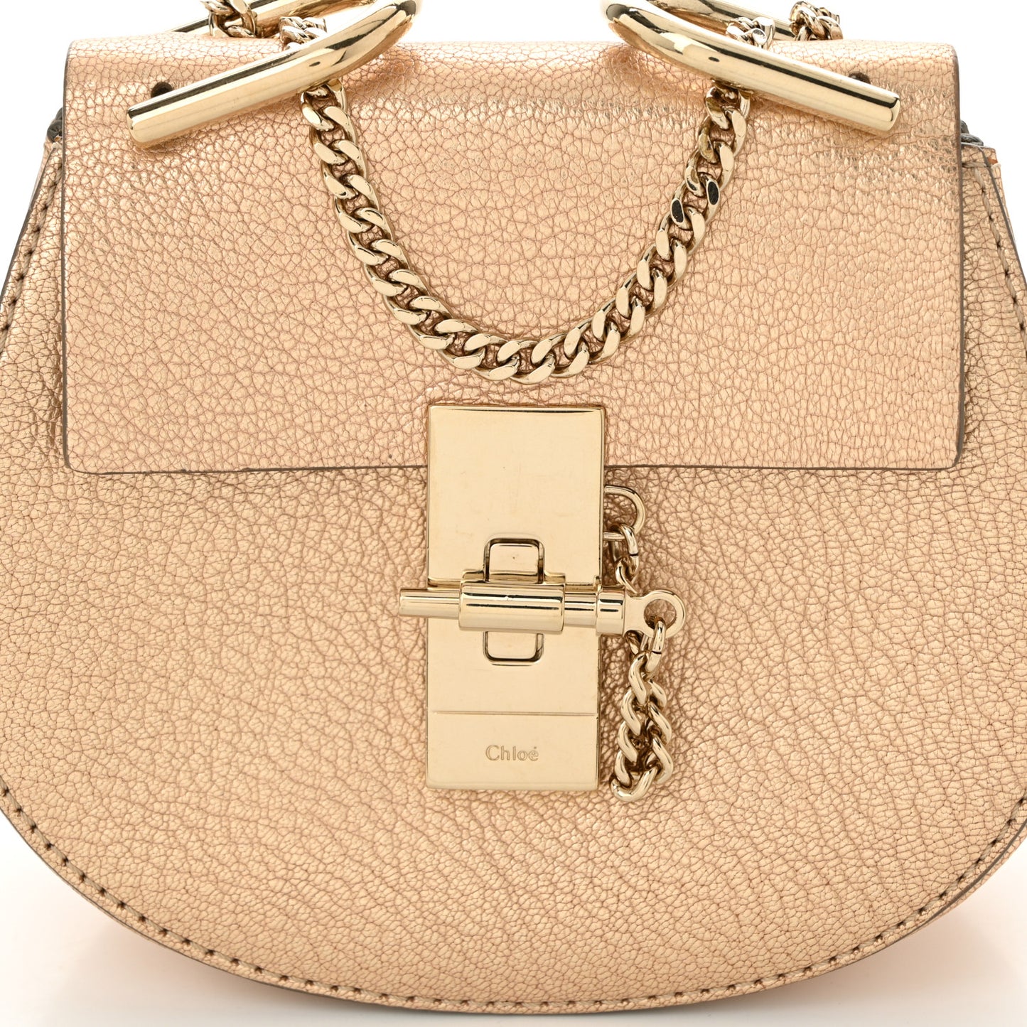 Metallic Grained Goatskin Nano Drew Shoulder Bag Abstract Gold