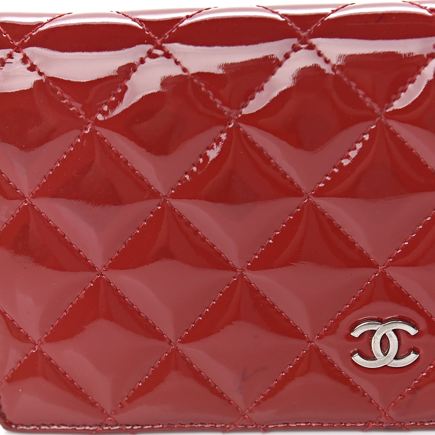 Patent Calfskin Quilted Yen Wallet Red