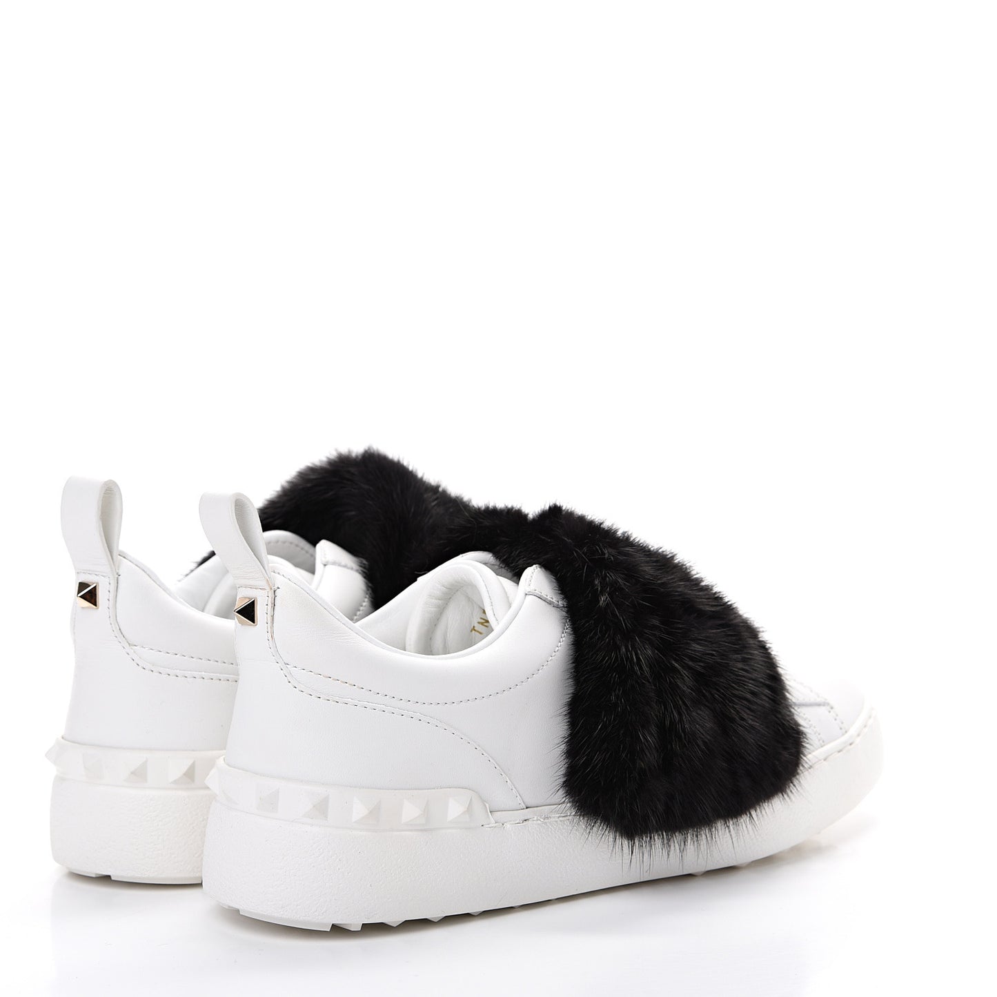 Calfskin Mink Fur Sneakers 37 White Black