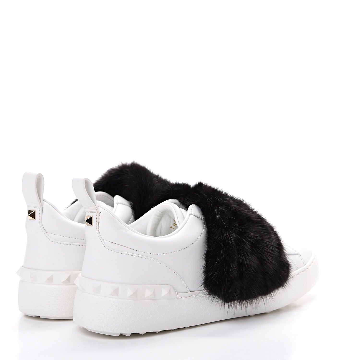 Valentino Garavani Calfskin Mink Fur Sneakers 37 White Black 4 of 7