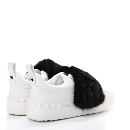 Valentino Garavani Calfskin Mink Fur Sneakers 37 White Black 4 of 7