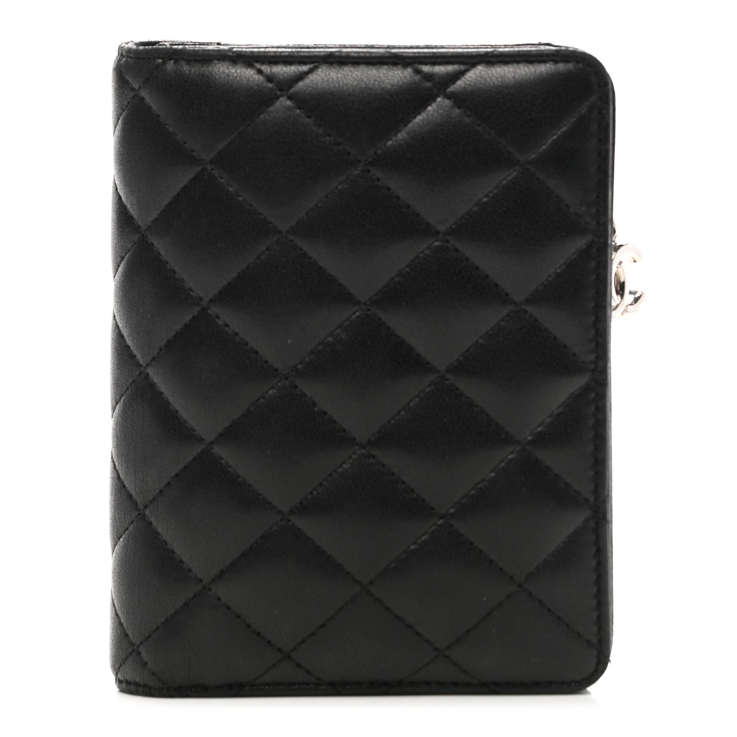 Lambskin Quilted Zip Around Coin Purse Wallet Black