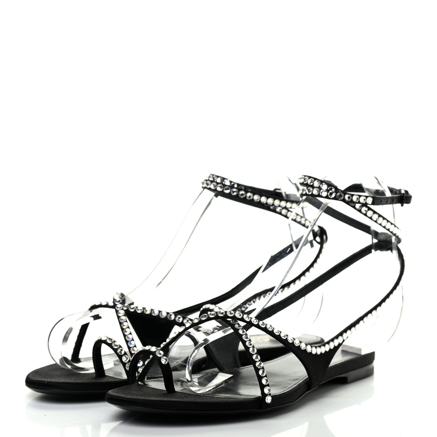 Saint Laurent Satin Crystal Gia Ankle Strap Sandals 38.5 Black 3 of 7