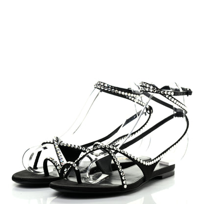Saint Laurent Satin Crystal Gia Ankle Strap Sandals 38.5 Black 3 of 7