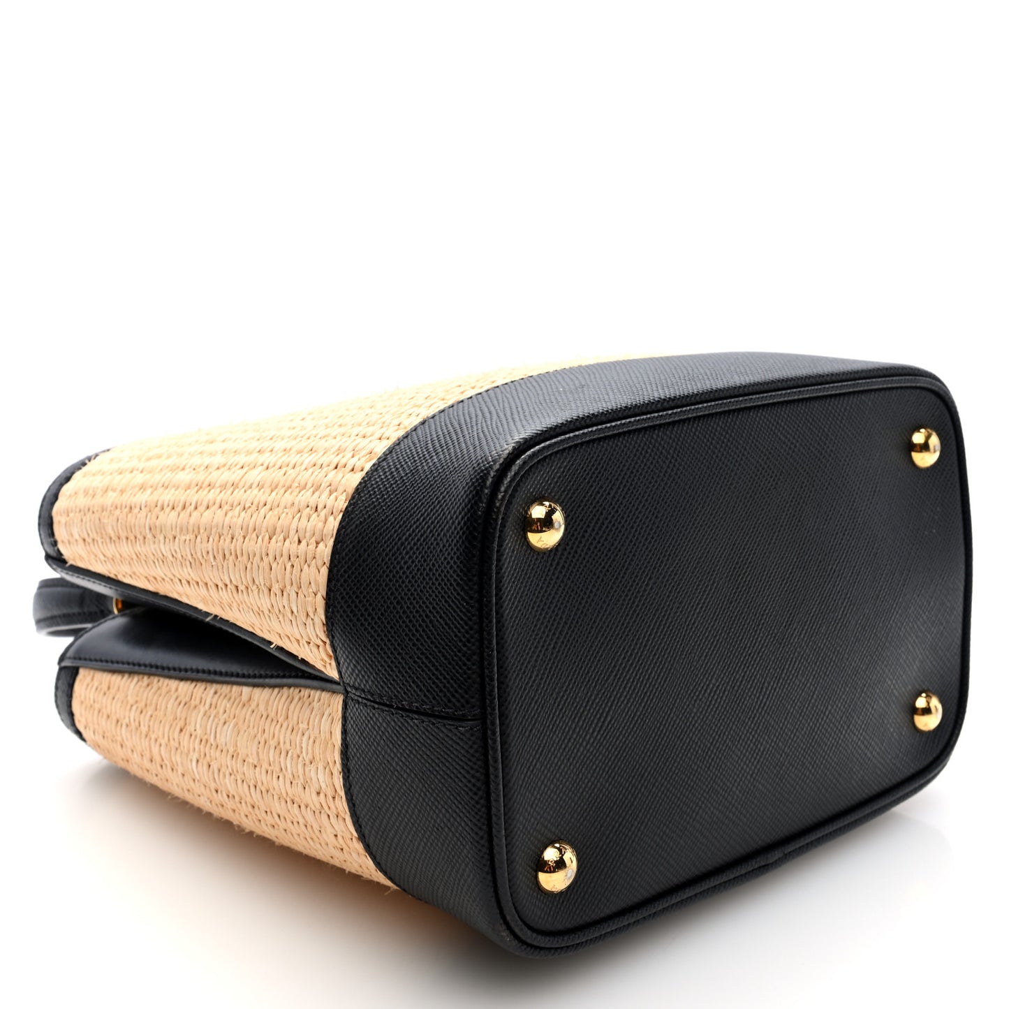 Wicker Saffiano Panier Bucket Bag Naturale Black