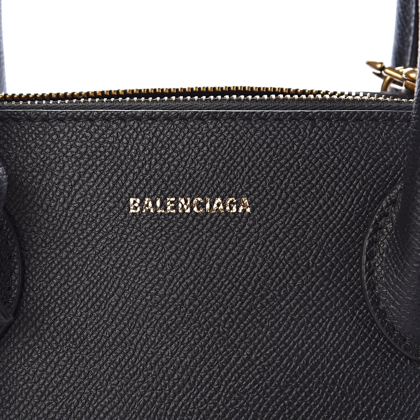 Signature Grained Calfskin Logo S Ville Top Handle Bag Black
