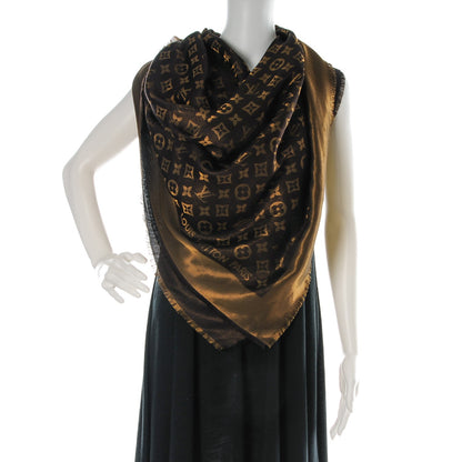 Louis Vuitton Silk Lurex Wool Monogram Shine Shawl Brown 2 of 5
