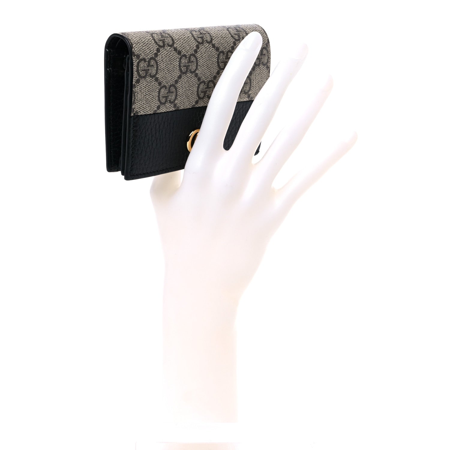 Gucci Dollar Calfskin GG Supreme Monogram GG Marmont Card Case Black Beige Ebony 2 of 6