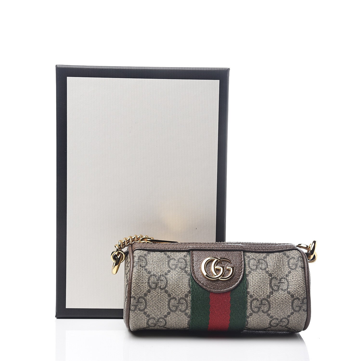 Gucci GG Supreme Monogram Web Ophidia Barrel Coin Purse Beige New Acero 6 of 6