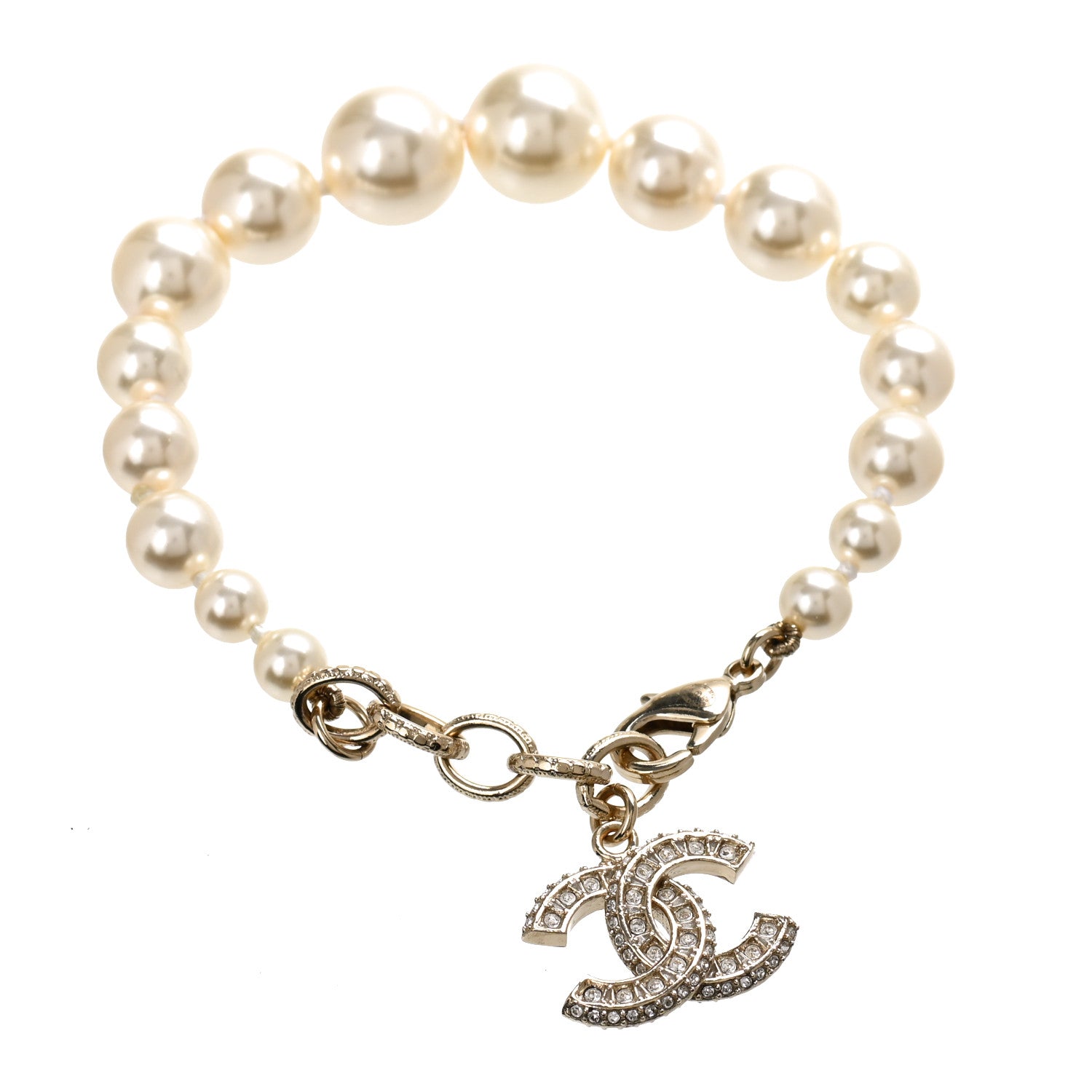 Chanel Graduated Pearl Crystal CC Bracelet Gold 1 of 4