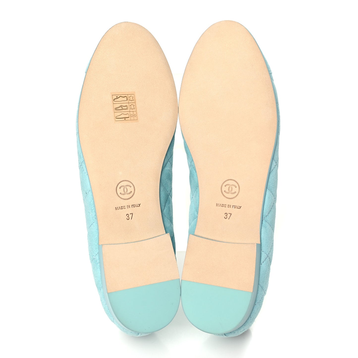 Suede Calfskin Quilted Cap Toe CC Ballerina Flats 37 Light Blue