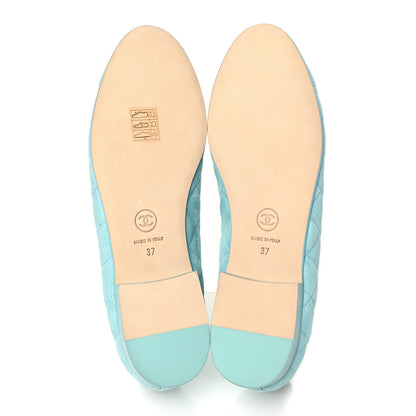Chanel Suede Calfskin Quilted Cap Toe CC Ballerina Flats 37 Light Blue 6 of 10