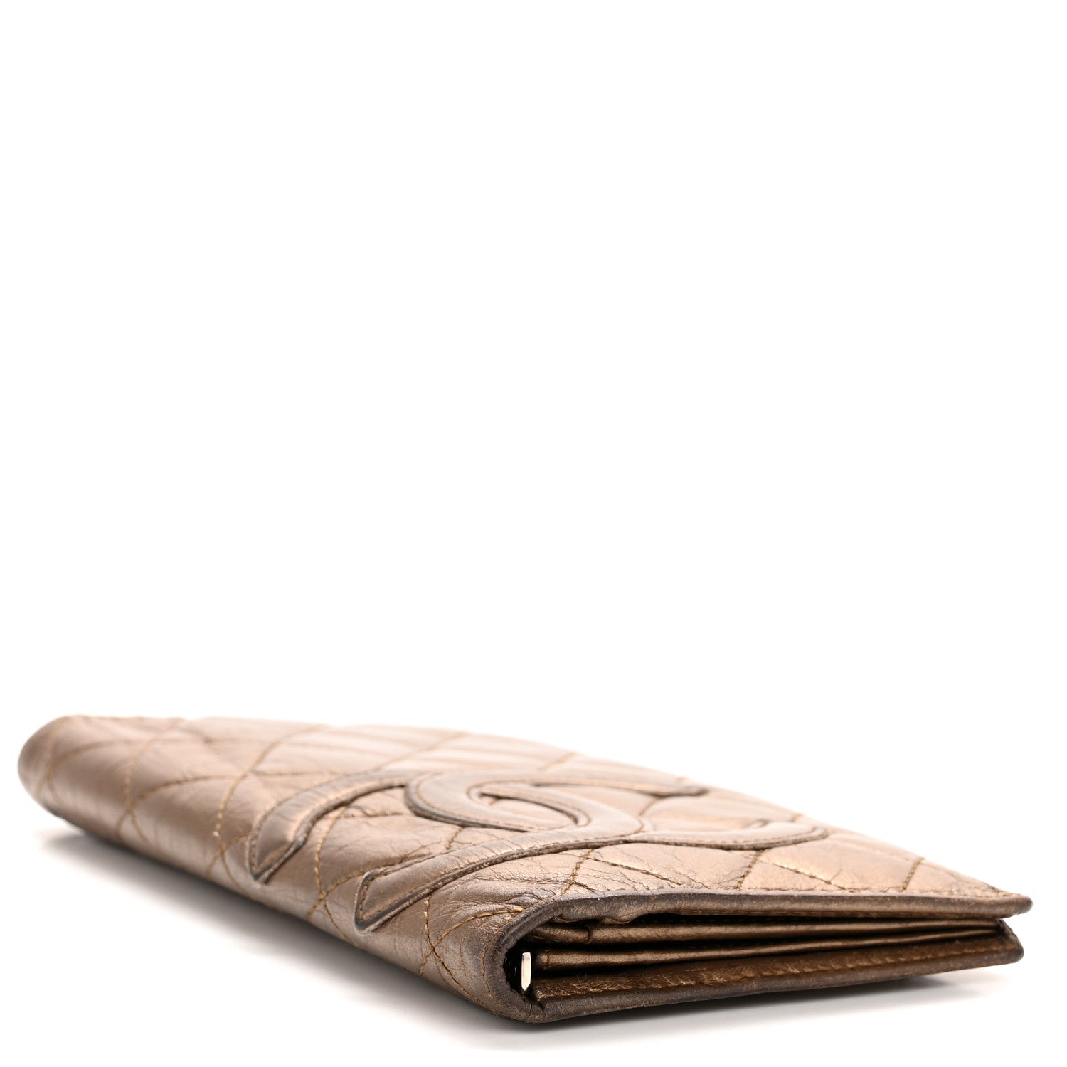 Chanel Metallic Aged Calfskin Quilted Cambon Yen Wallet Gold 4 of 12