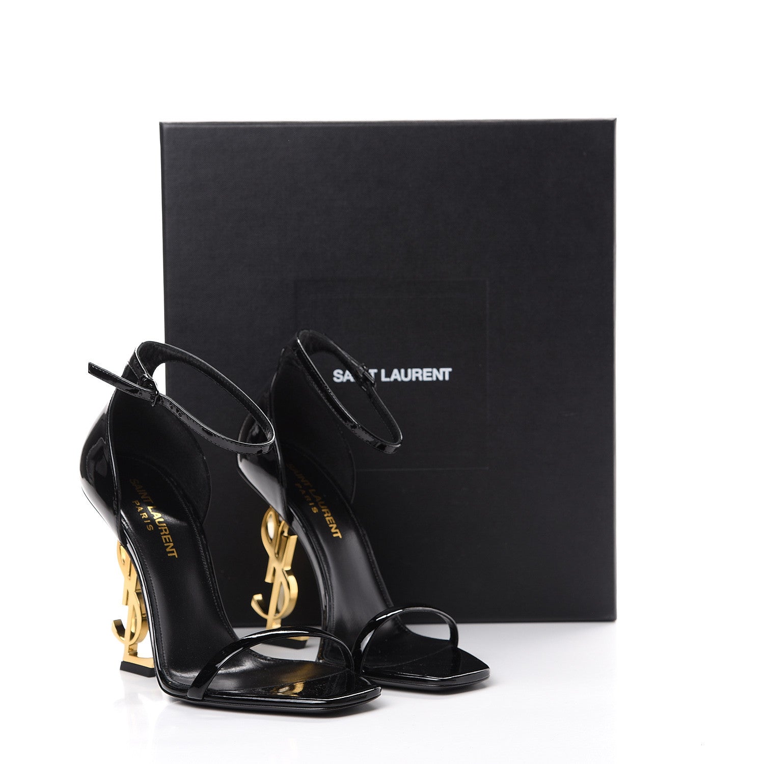 Saint Laurent Patent Calfskin Opyum 110 Sandals 36.5 Black Gold 10 of 10