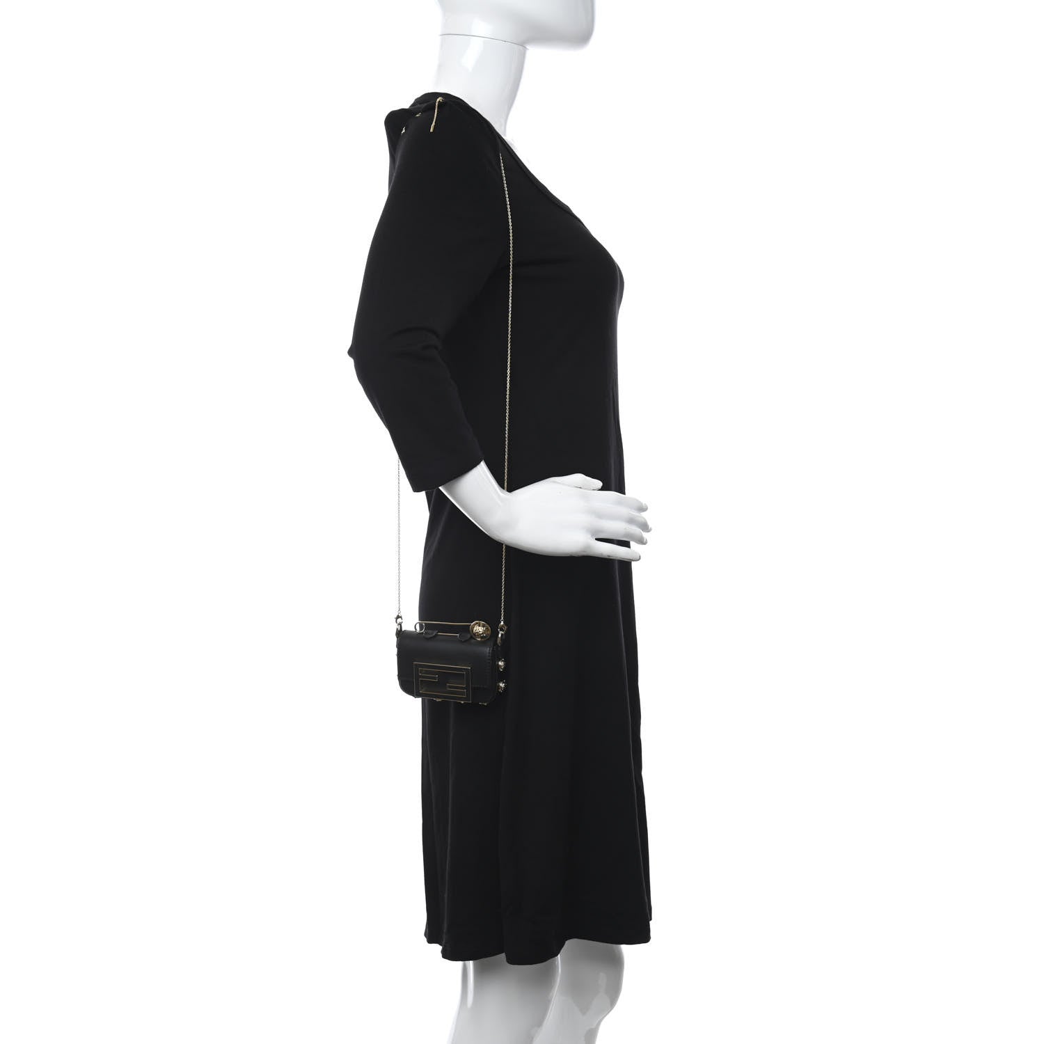 Fendi X VERSACE Vitello Seta Fendace Studded Nano Brooch Baguette Black 4 of 9