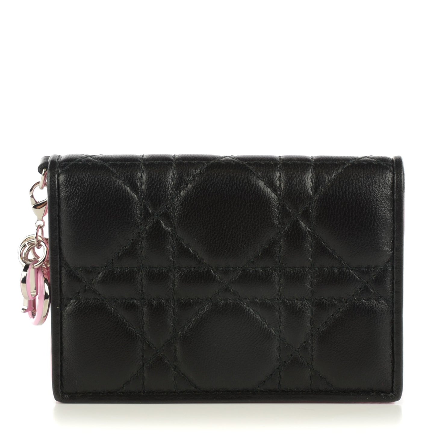 Lambskin Cannage Bi-Color Small Lady Dior Flap Card Holder Black Pink
