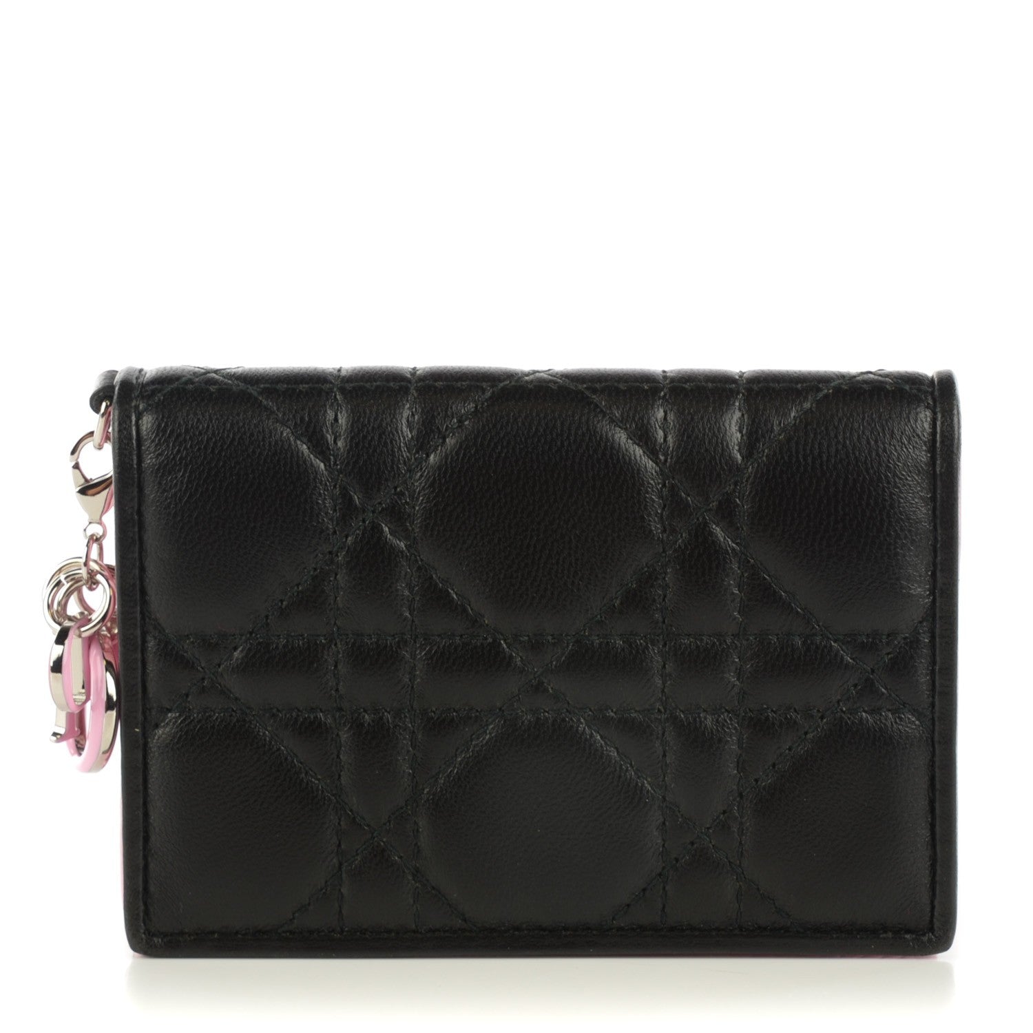 Christian Dior Lambskin Cannage Bi-Color Small Lady Dior Flap Card Holder Black Pink 1 of 6