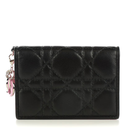 Christian Dior Lambskin Cannage Bi-Color Small Lady Dior Flap Card Holder Black Pink 1 of 6