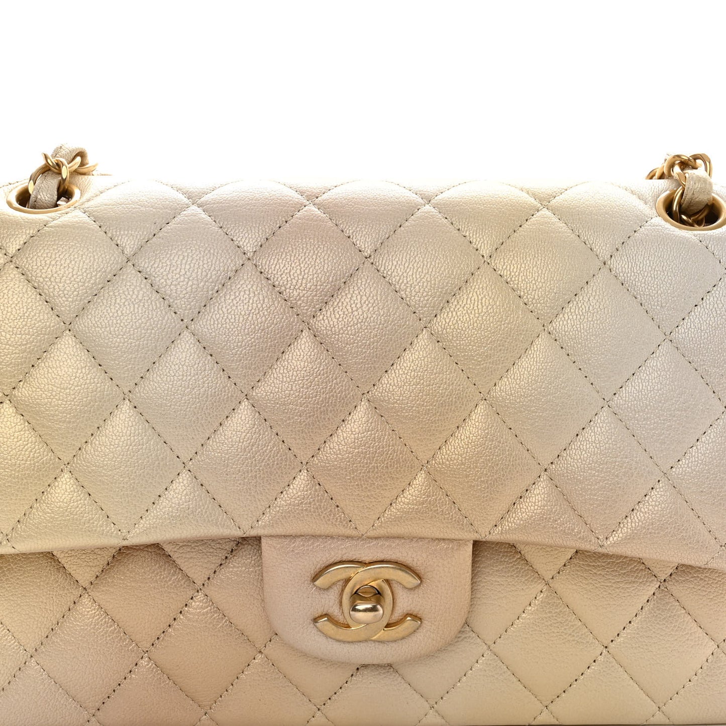 Metallic Goatskin Quilted Ombre Medium Double Flap Gold