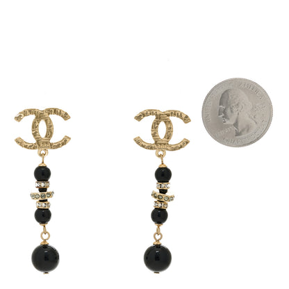 Chanel Crystal Bead Scarab CC Drop Earrings Gold Black 2 of 5