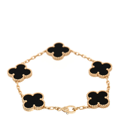 Van Cleef & Arpels 18K Yellow Gold Black Onyx 5 Motifs Vintage Alhambra Bracelet 2 of 5