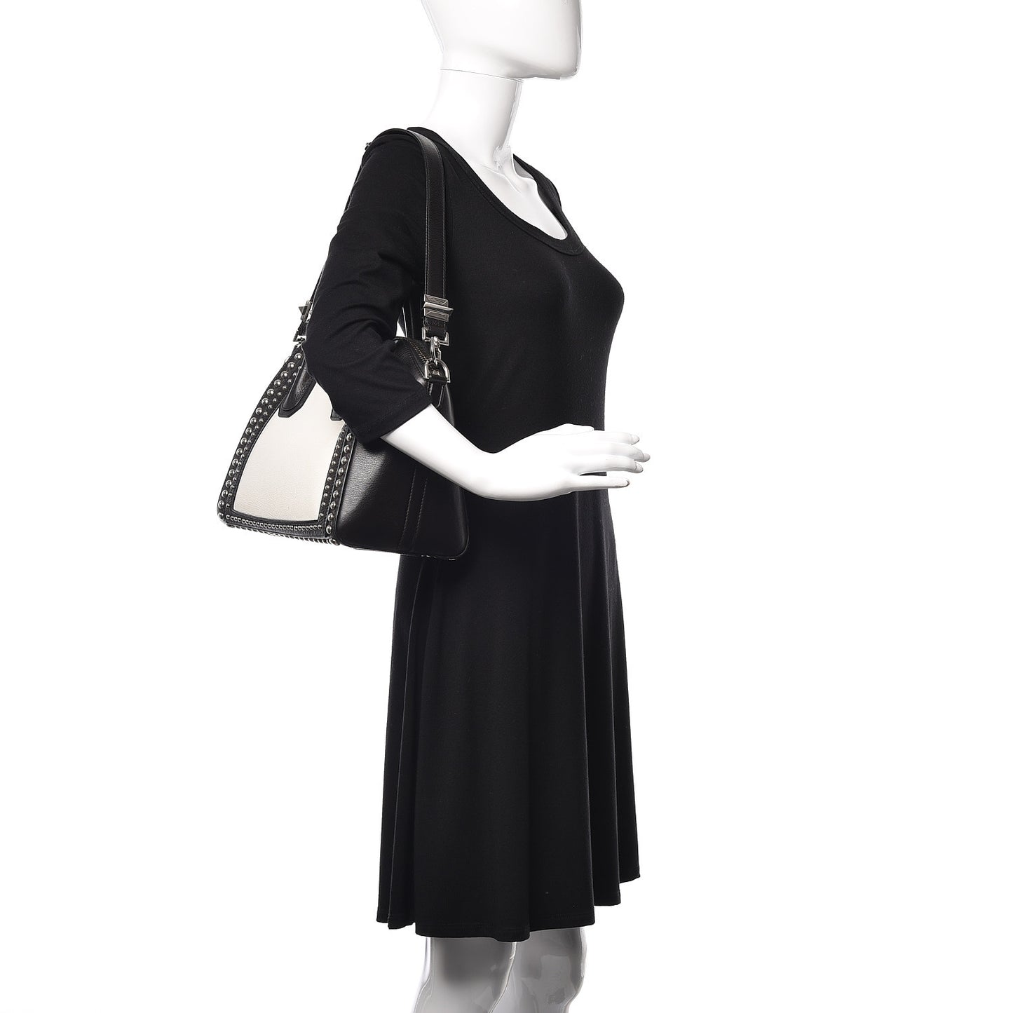 Calfskin Small Studded Bi-Color Antigona Black White