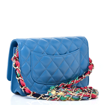 Chanel Shiny Lambskin Quilted Ribbon Wallet On Chain WOC Blue 3 of 9