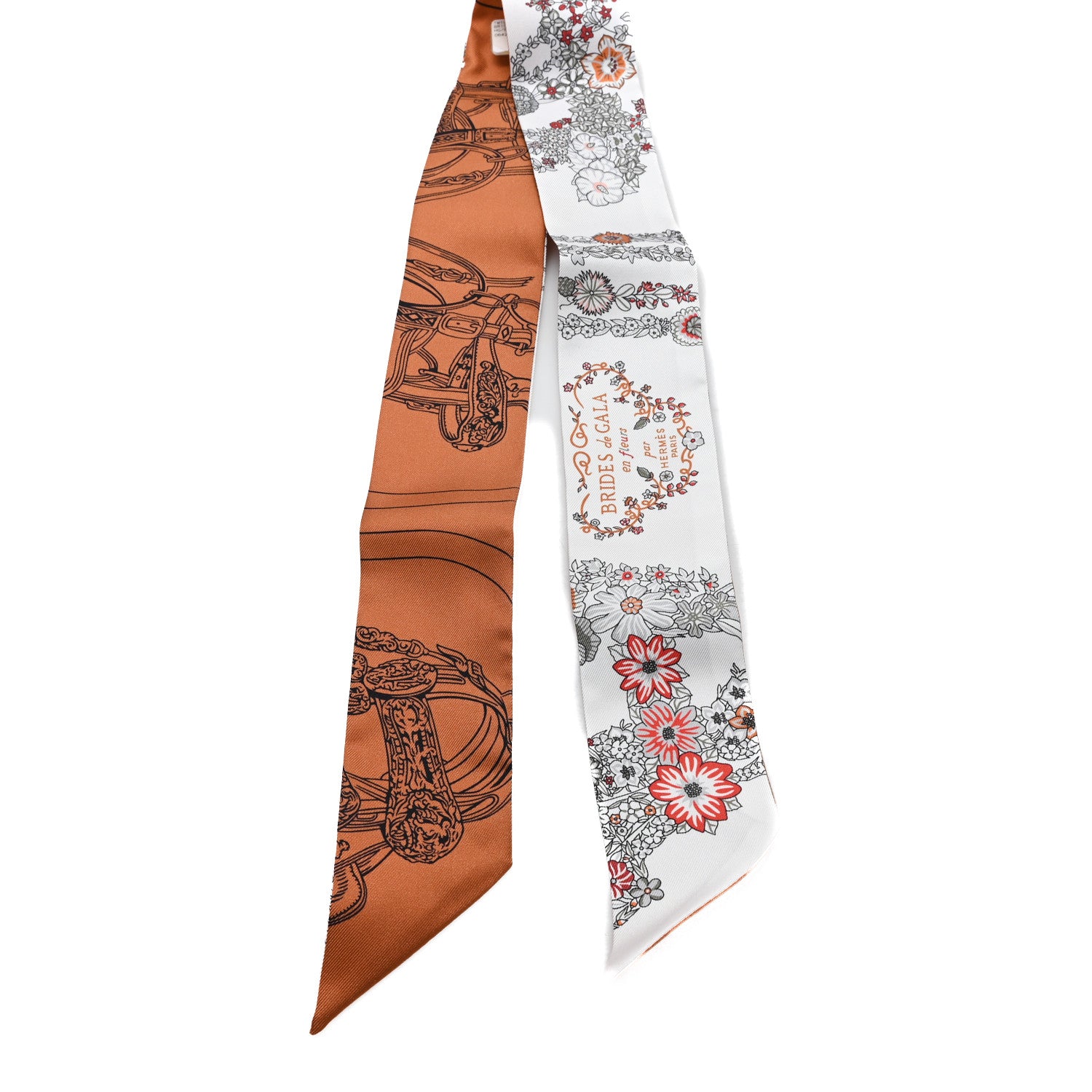 Hermes Silk Brides De Gala En Fleurs Twilly White Gris Cuir 2 of 4
