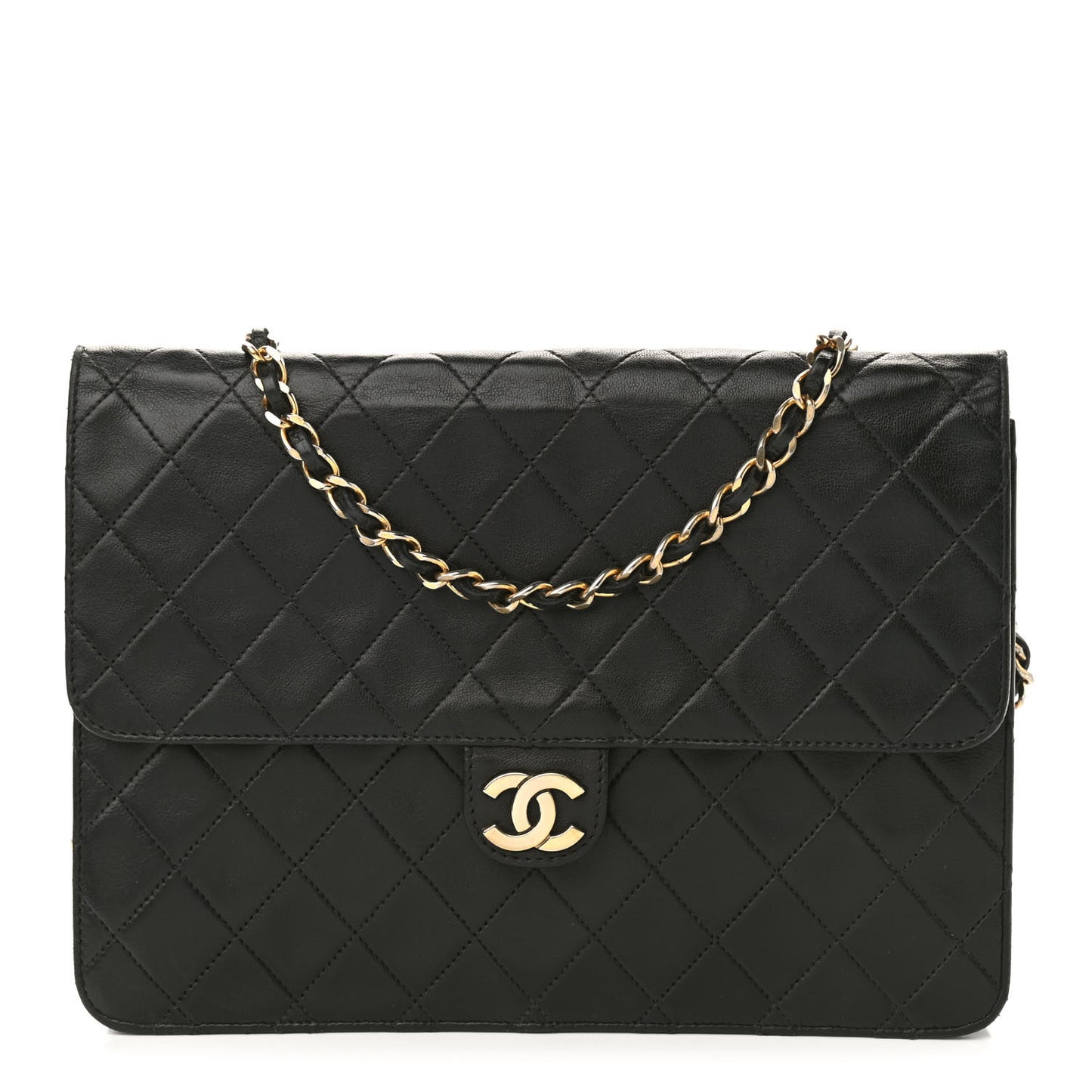 Lambskin Quilted Medium Single Flap Black