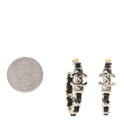 Chanel Lambskin CC Turnlock Chain Hoop Earrings Gold Black 2 of 5
