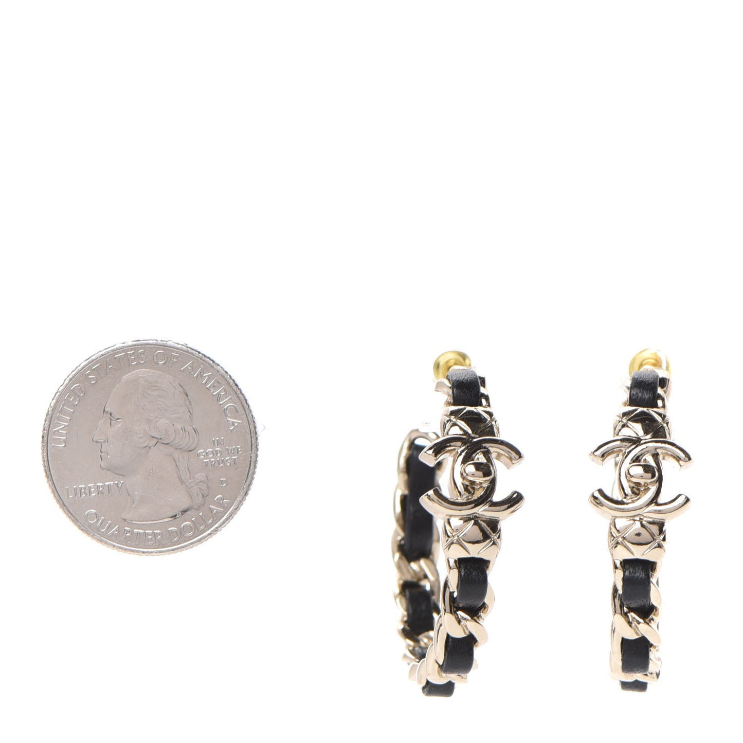 Lambskin CC Turnlock Chain Hoop Earrings Gold Black